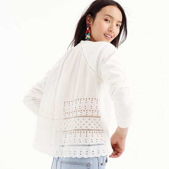 J. Crew Back Eyelet White Sweatshirt - Picture 1 of 8